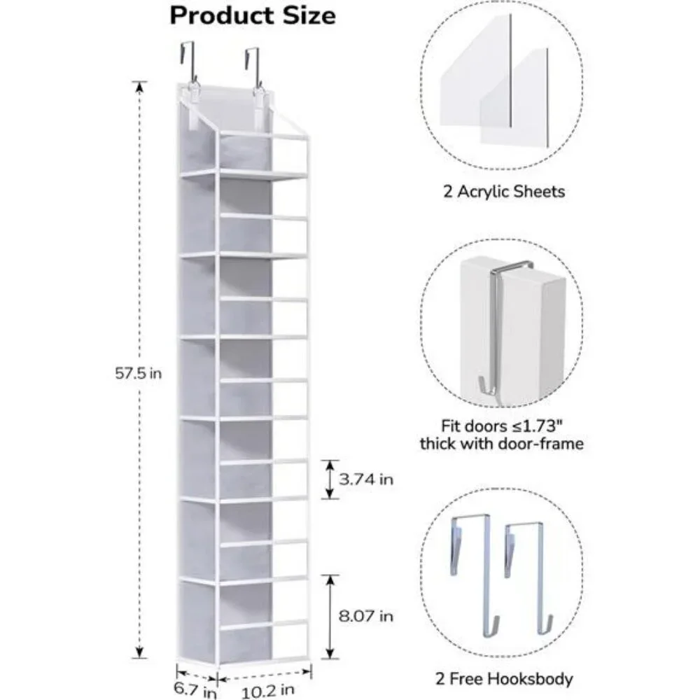 Over The Door Hanging Organizer 7 Shelf Clear Pocket Closet Storage Rack